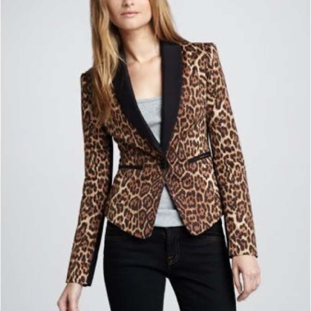 BCBGMAXAZRIA $258 Bowie Leopard Print Lined Blazer Jacket Top Size: XS